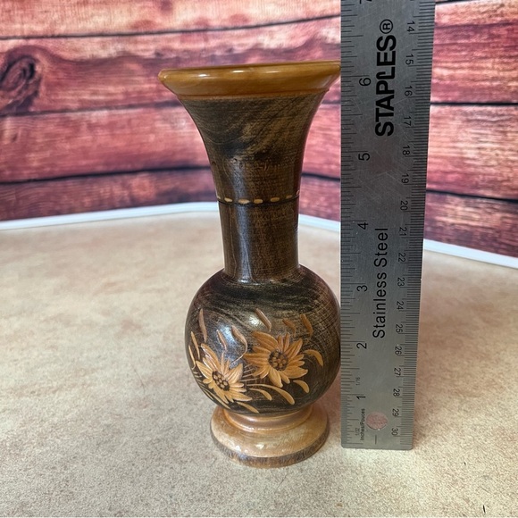 Hand Turned and Carved Wooden Vase - Picture 8 of 9